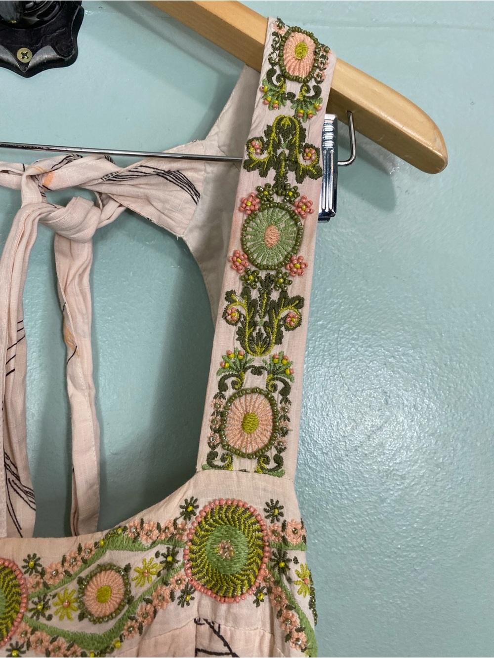 Anthropologie Square Neck Floral Embroidered Beaded Maxi Dress XL Sundress - Picture 5 of 11